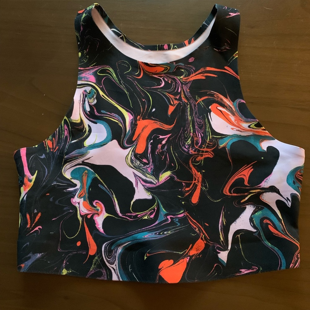 Orange and Pink Sleeveless Graphic Crop Tank Top